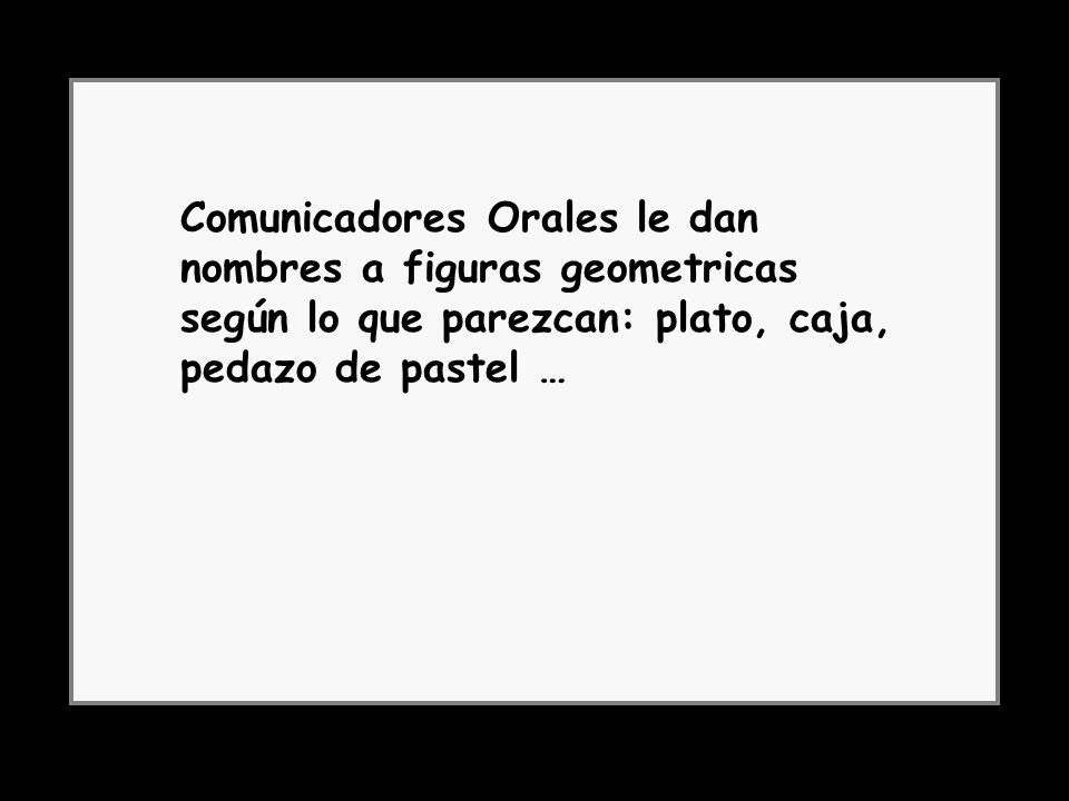 Comunicadores Orales le dan nombres a figuras geometricas según lo que parezcan: plato, caja, pedazo de pastel …