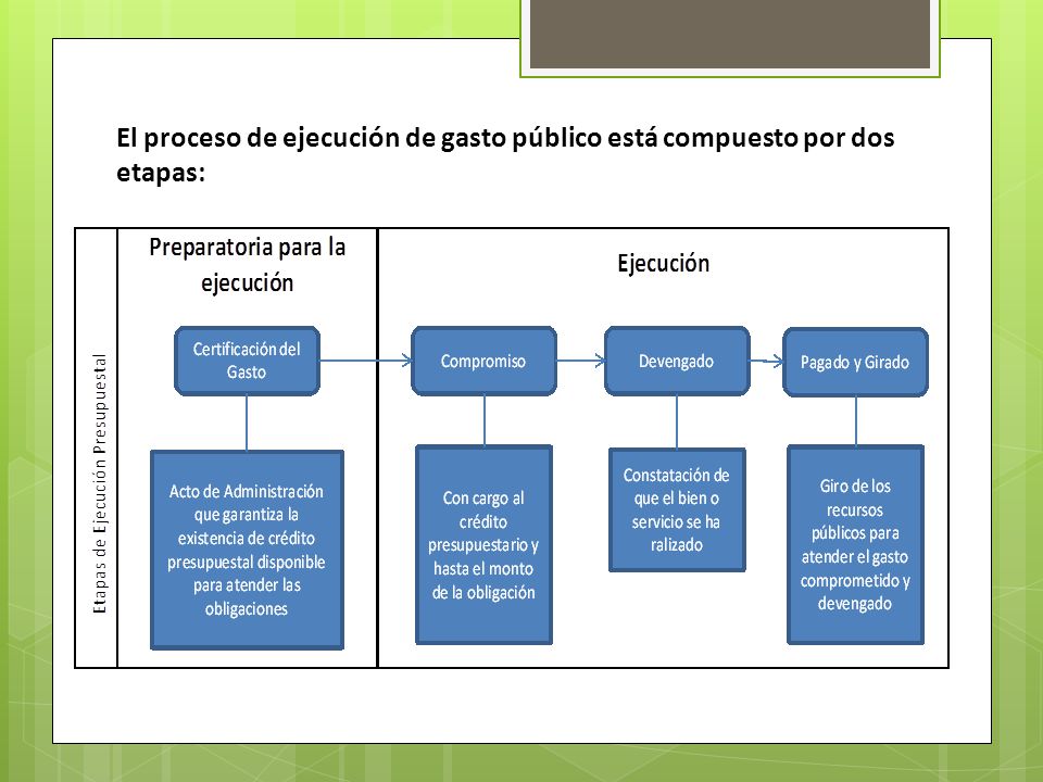 El proceso de ejecución de gasto público está compuesto por dos etapas: