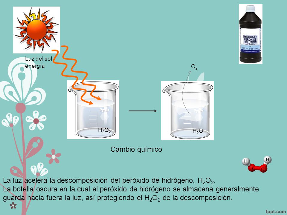 La luz acelera la descomposición del peróxido de hidrógeno, H2O2.