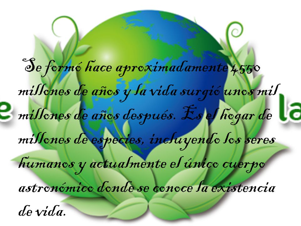 Se formó hace aproximadamente 4550 millones de años y la vida surgió unos mil millones de años después.