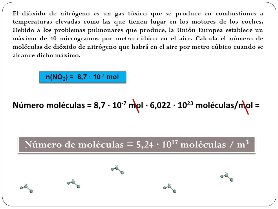 Número de moléculas = 5,24 · 1017 moléculas / m3