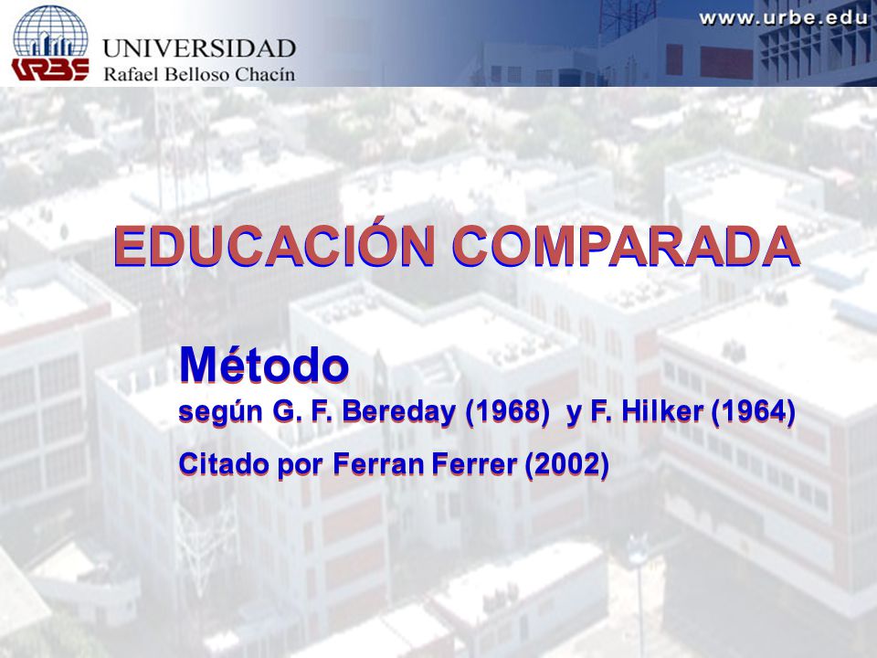 EDUCACIÓN COMPARADA Método según G. F. Bereday (1968) y F. Hilker (1964)