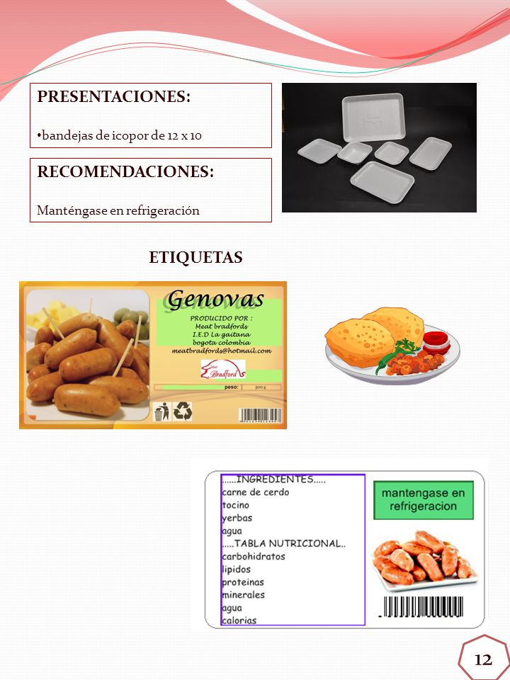 12 PRESENTACIONES: RECOMENDACIONES: ETIQUETAS