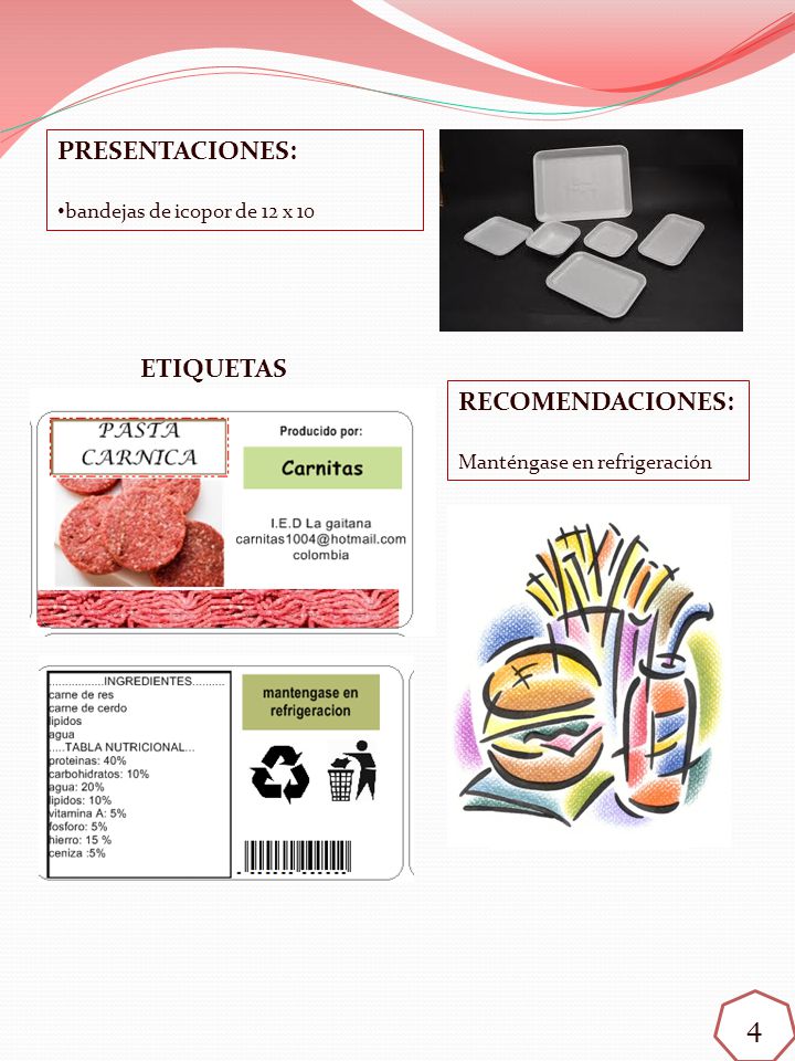 4 PRESENTACIONES: ETIQUETAS RECOMENDACIONES: