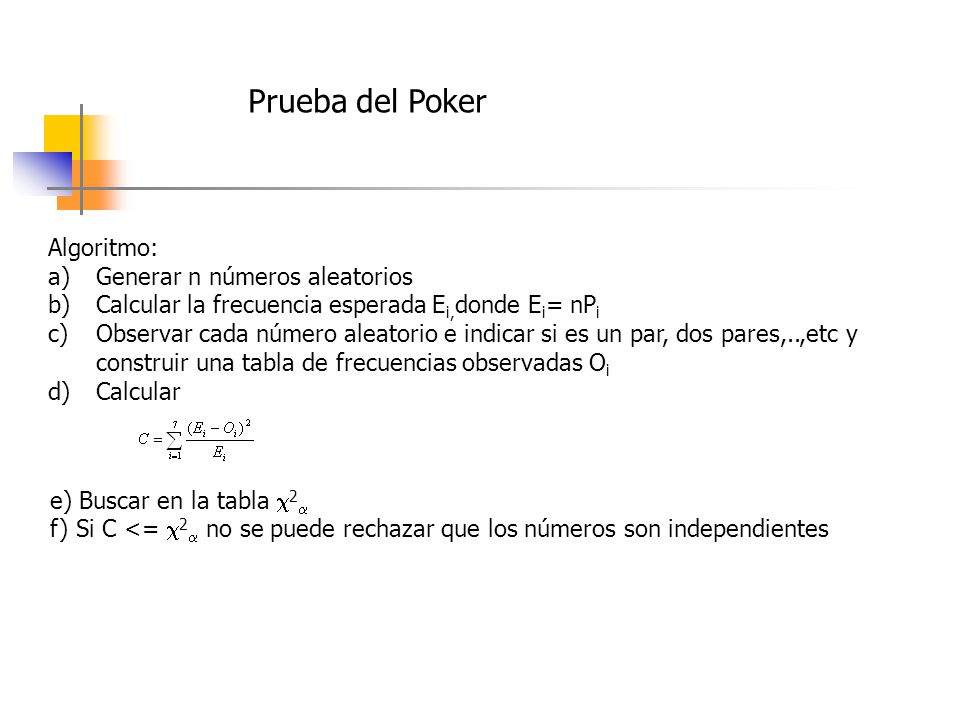 Prueba del Poker Algoritmo: Generar n números aleatorios