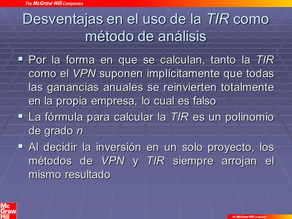 Desventajas en el uso de la TIR como método de análisis
