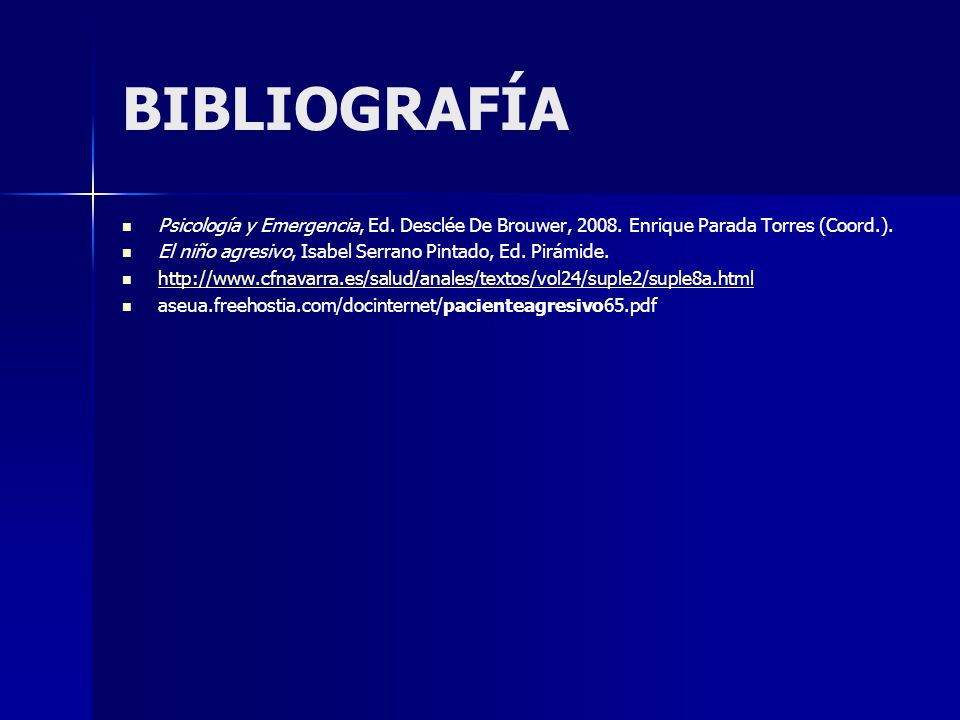 BIBLIOGRAFÍA Psicología y Emergencia, Ed. Desclée De Brouwer, Enrique Parada Torres (Coord.).