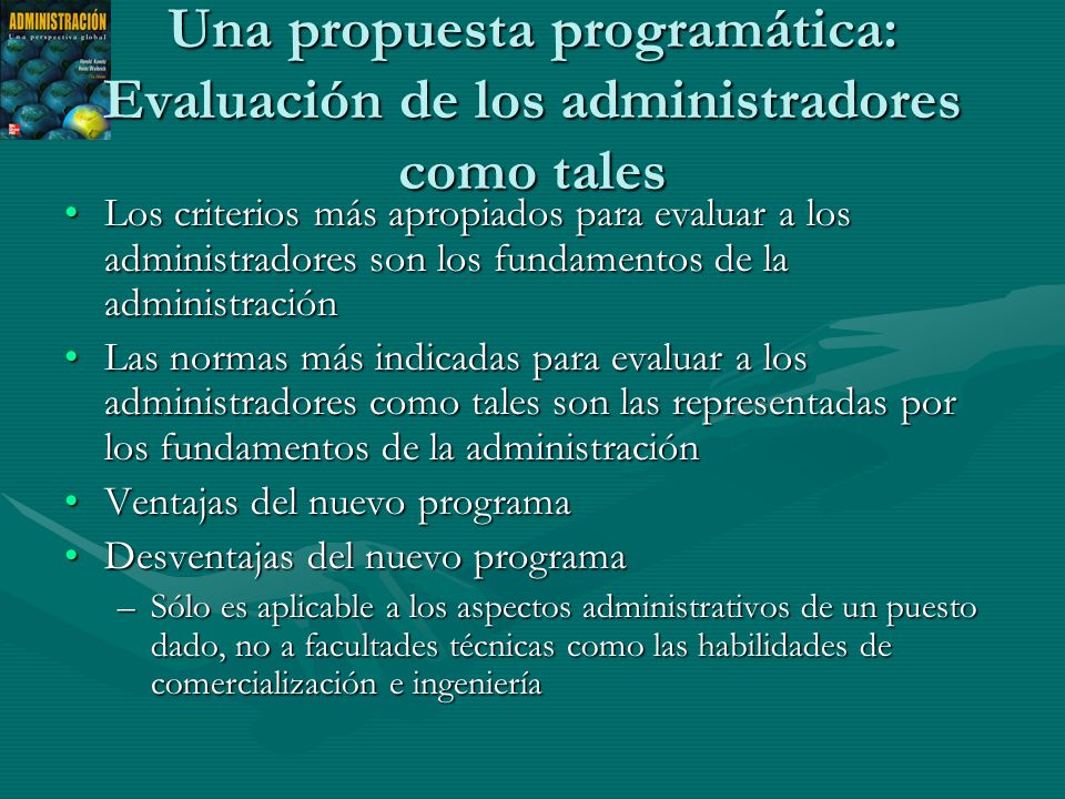 Una propuesta programática: Evaluación de los administradores como tales