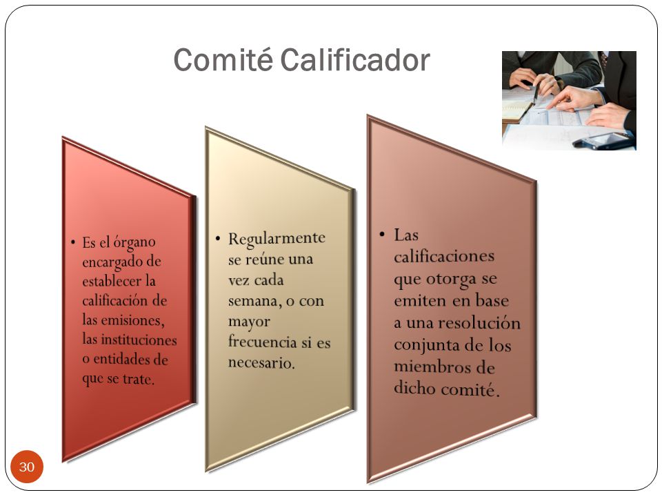 Comité Calificador Es el órgano encargado de establecer la calificación de las emisiones, las instituciones o entidades de que se trate.