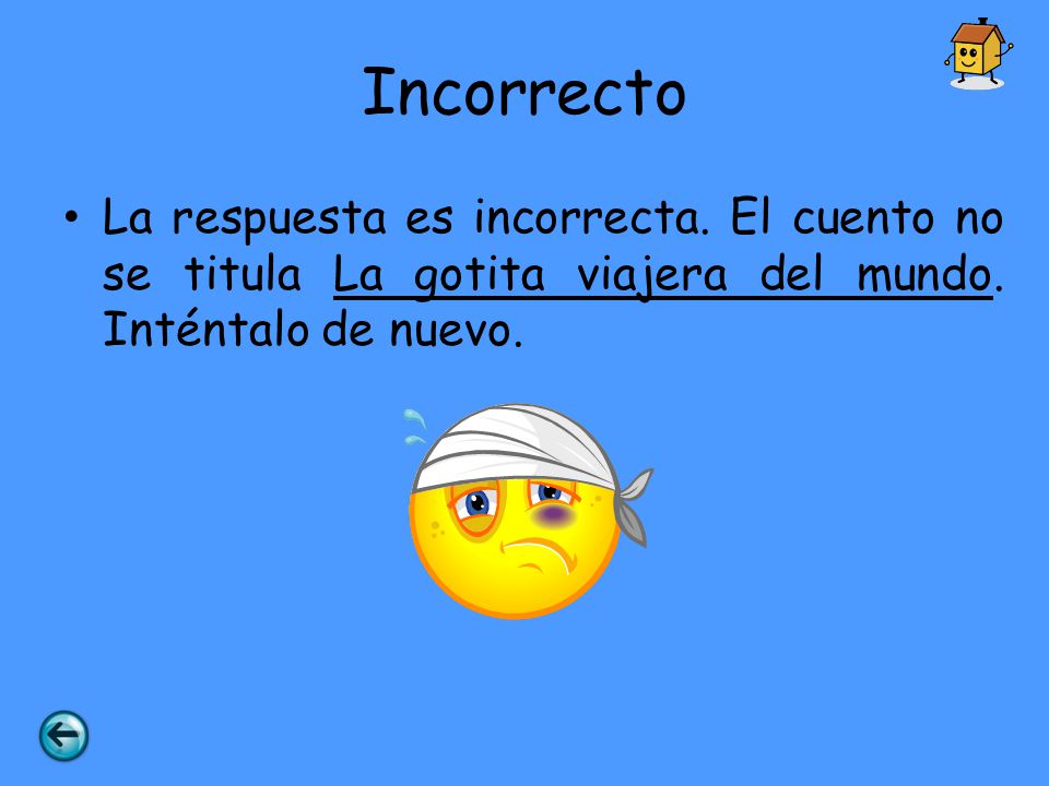 Incorrecto La respuesta es incorrecta. El cuento no se titula La gotita viajera del mundo.