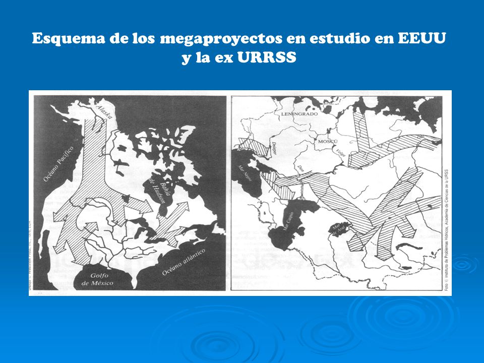 Esquema de los megaproyectos en estudio en EEUU y la ex URRSS