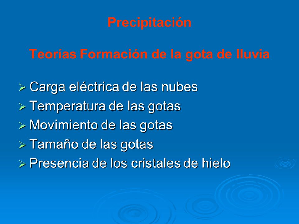 Precipitación Teorías Formación de la gota de lluvia