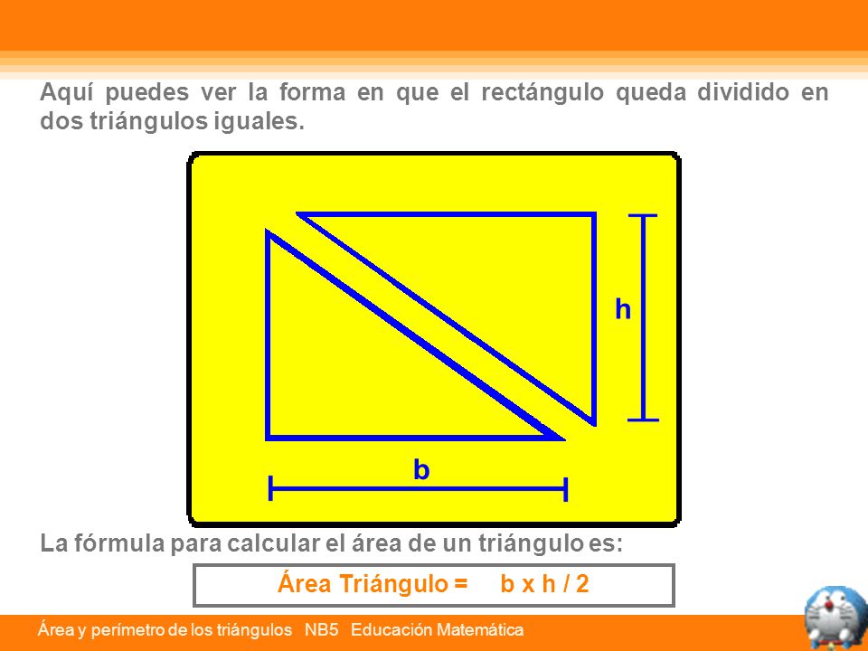 Aquí puedes ver la forma en que el rectángulo queda dividido en dos triángulos iguales.