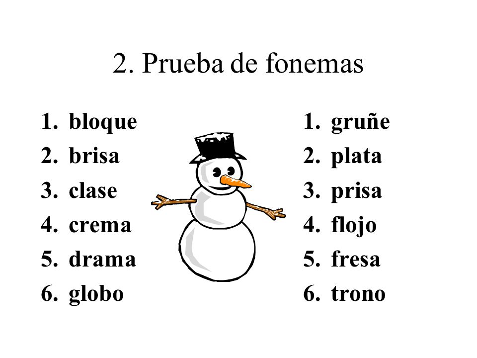 2. Prueba de fonemas bloque brisa clase crema drama globo gruñe plata