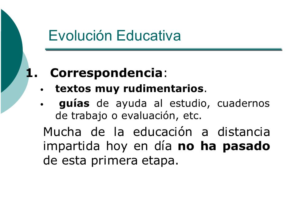 Evolución Educativa 1. Correspondencia: