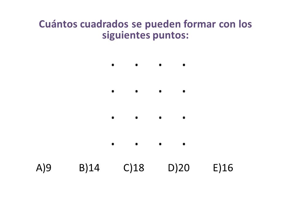 Cuántos cuadrados se pueden formar con los siguientes puntos: