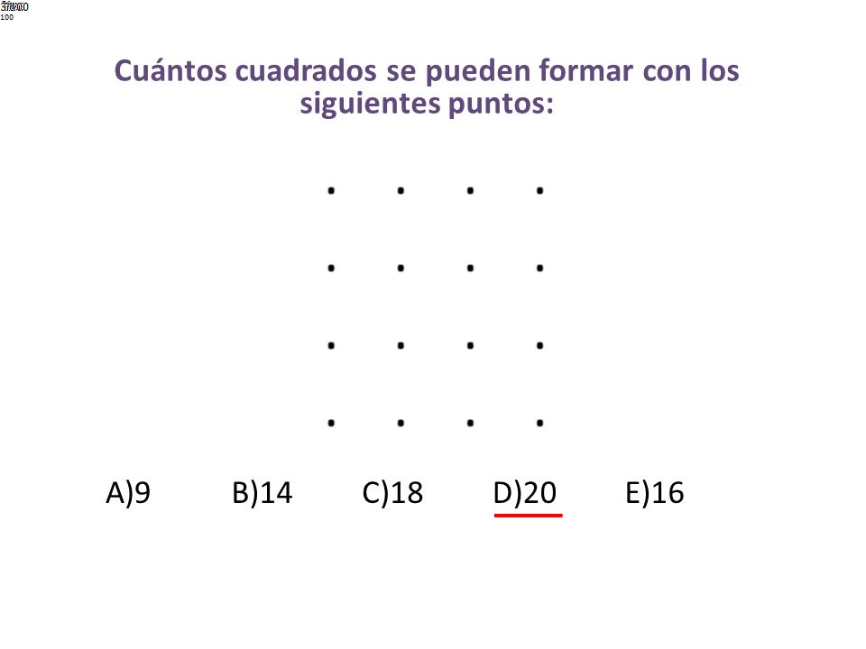 Cuántos cuadrados se pueden formar con los siguientes puntos: