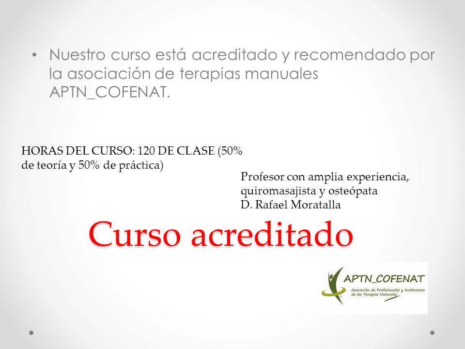 Nuestro curso está acreditado y recomendado por la asociación de terapias manuales APTN_COFENAT.