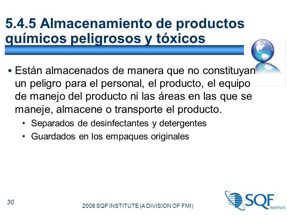 5.4.5 Almacenamiento de productos químicos peligrosos y tóxicos