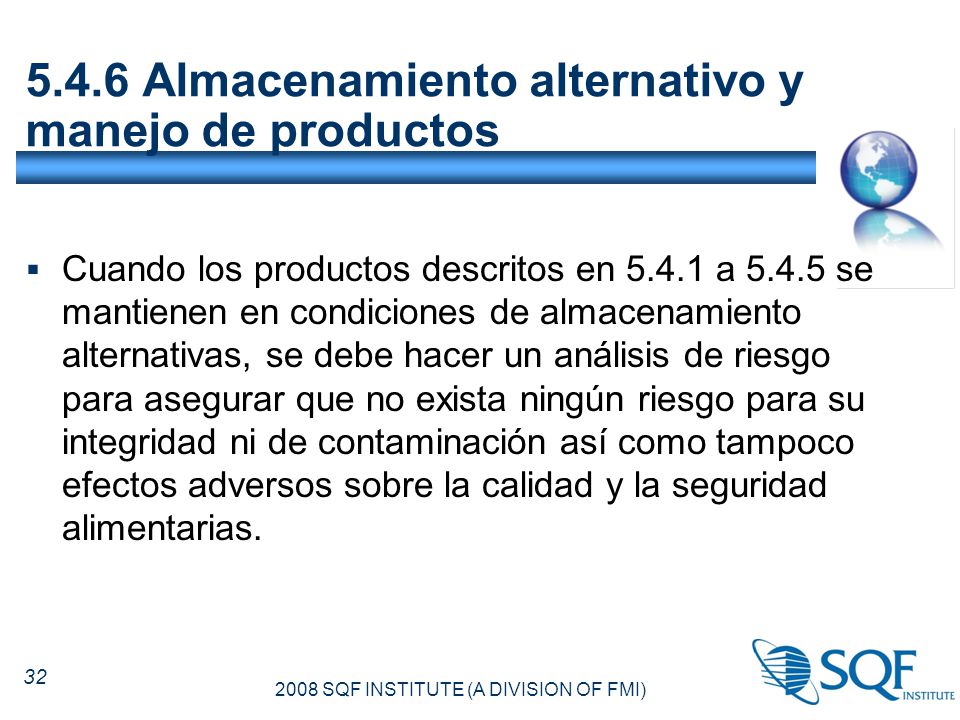 5.4.6 Almacenamiento alternativo y manejo de productos