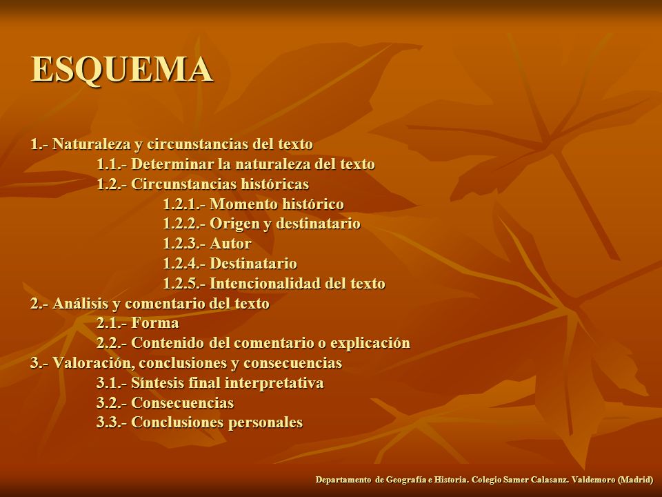 ESQUEMA 1. - Naturaleza y circunstancias del texto. 1. 1