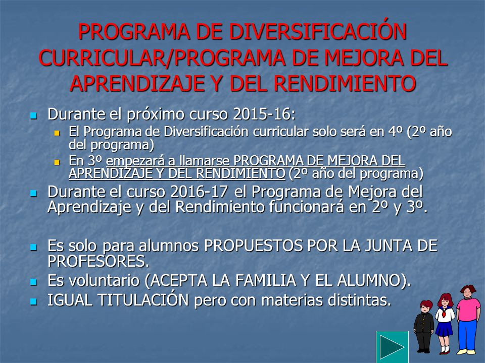 PROGRAMA DE DIVERSIFICACIÓN CURRICULAR/PROGRAMA DE MEJORA DEL APRENDIZAJE Y DEL RENDIMIENTO