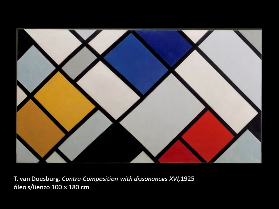 T. van Doesburg. Contra-Composition with dissonances XVI,1925 óleo s/lienzo 100 × 180 cm