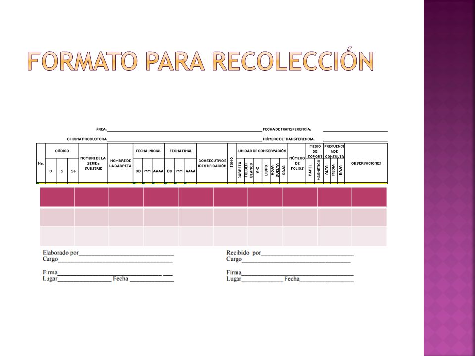 Formato para recolección