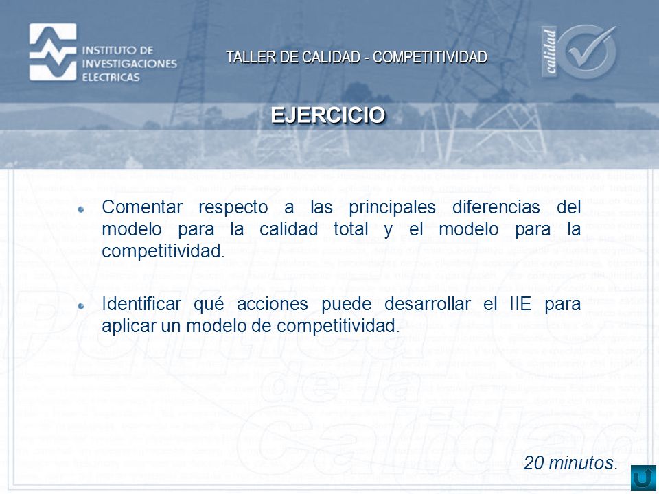 EJERCICIO Comentar respecto a las principales diferencias del modelo para la calidad total y el modelo para la competitividad.