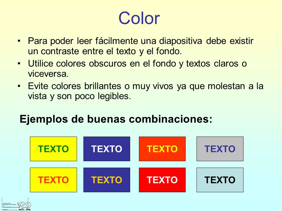 Color Ejemplos de buenas combinaciones:
