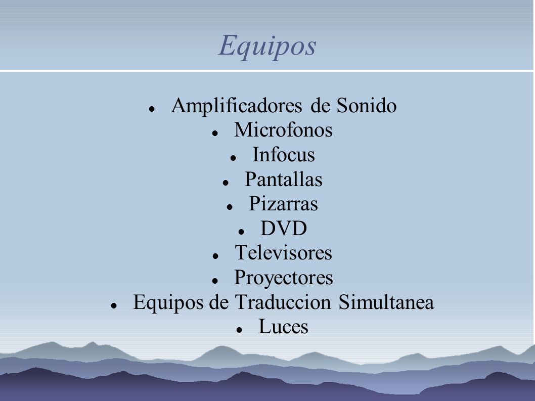 Equipos Amplificadores de Sonido Microfonos Infocus Pantallas Pizarras