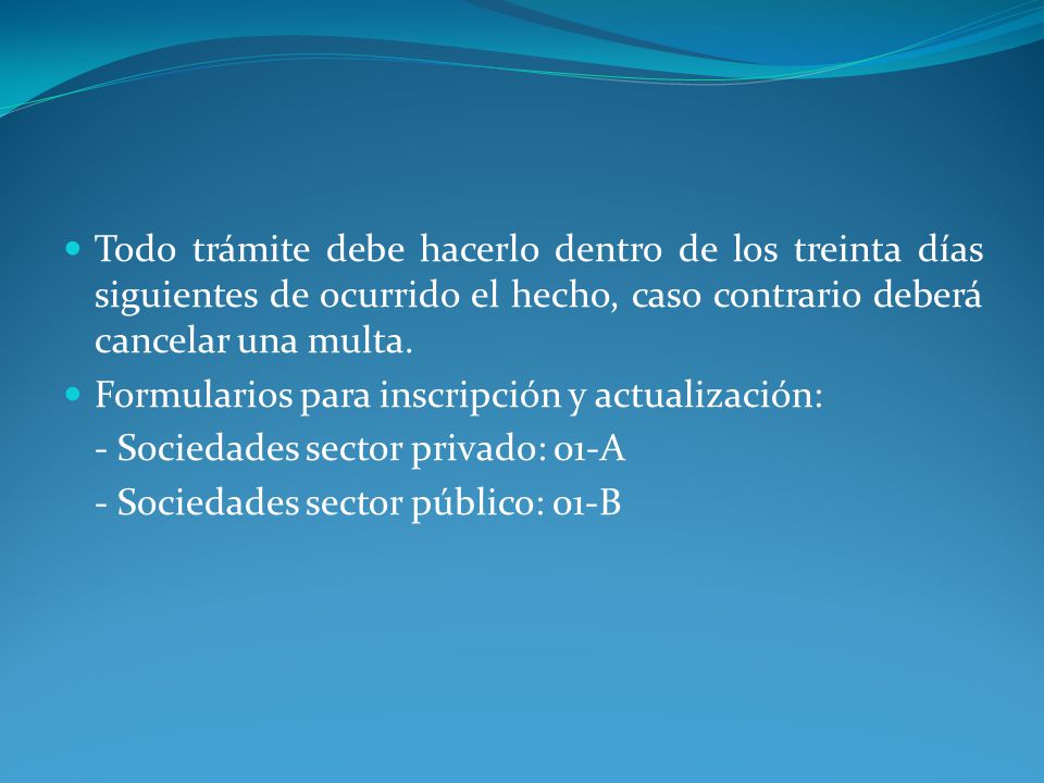 Todo trámite debe hacerlo dentro de los treinta días siguientes de ocurrido el hecho, caso contrario deberá cancelar una multa.
