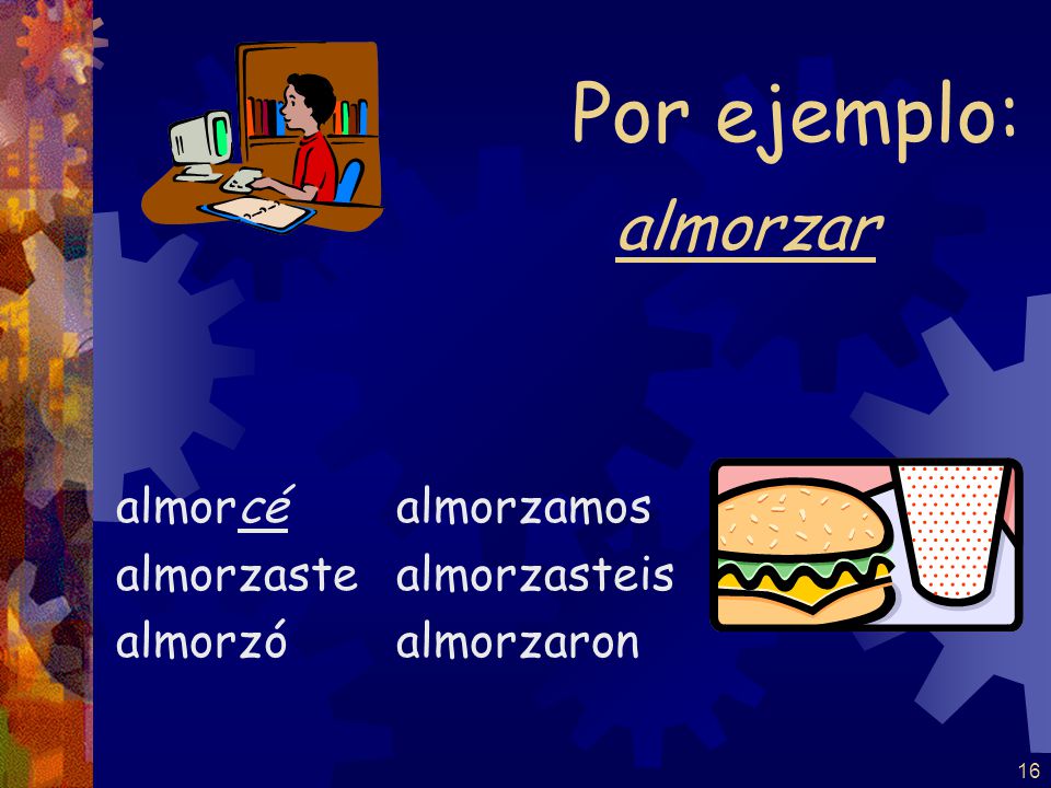 Por ejemplo: almorzar almorcé almorzaste almorzó almorzamos