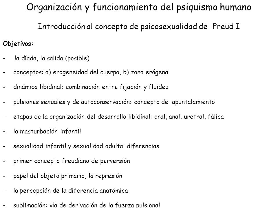 Organización y funcionamiento del psiquismo humano Introducción al concepto de psicosexualidad de Freud I