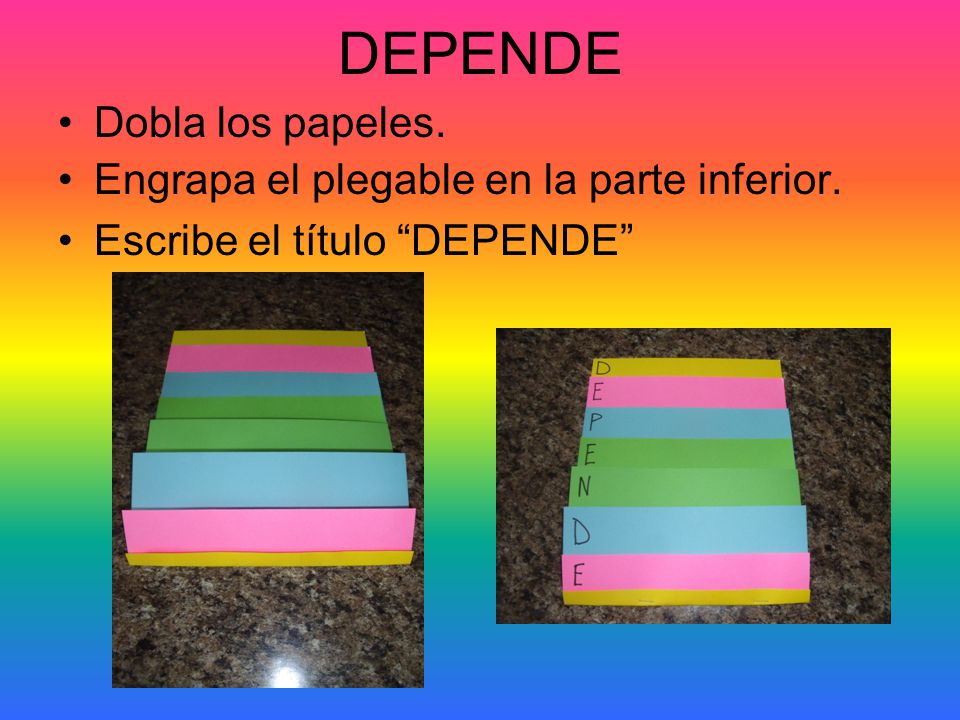 DEPENDE Dobla los papeles. Engrapa el plegable en la parte inferior.