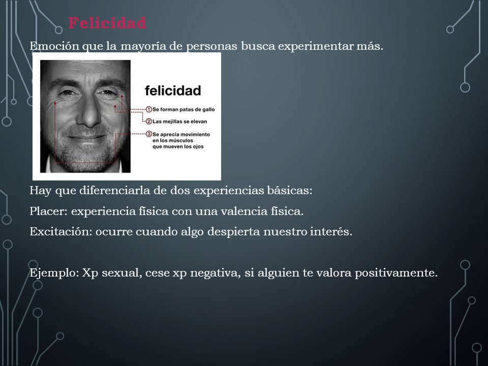 Felicidad Emoción que la mayoría de personas busca experimentar más.