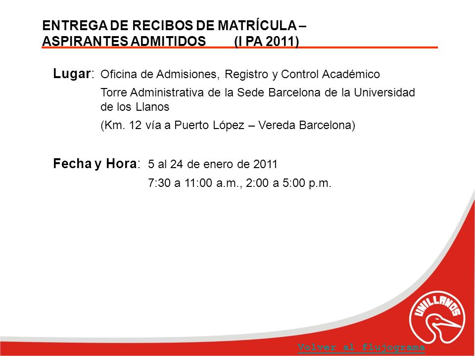 ENTREGA DE RECIBOS DE MATRÍCULA – ASPIRANTES ADMITIDOS (I PA 2011)