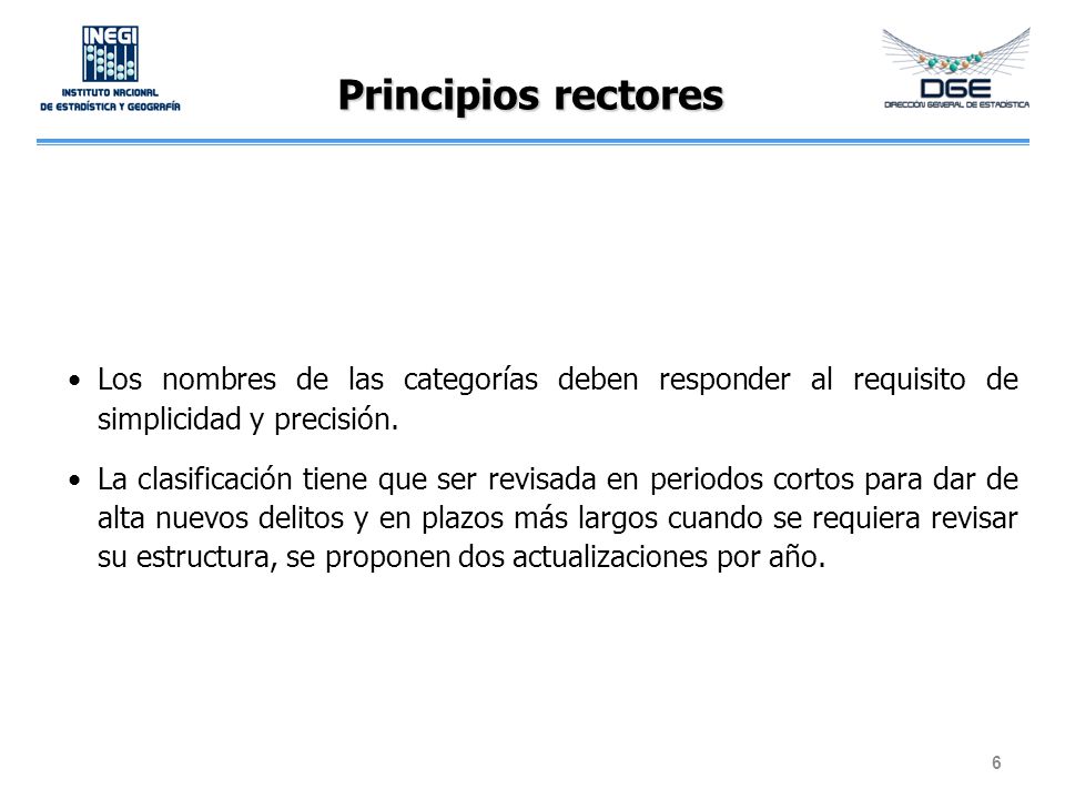 Principios rectores Los nombres de las categorías deben responder al requisito de simplicidad y precisión.