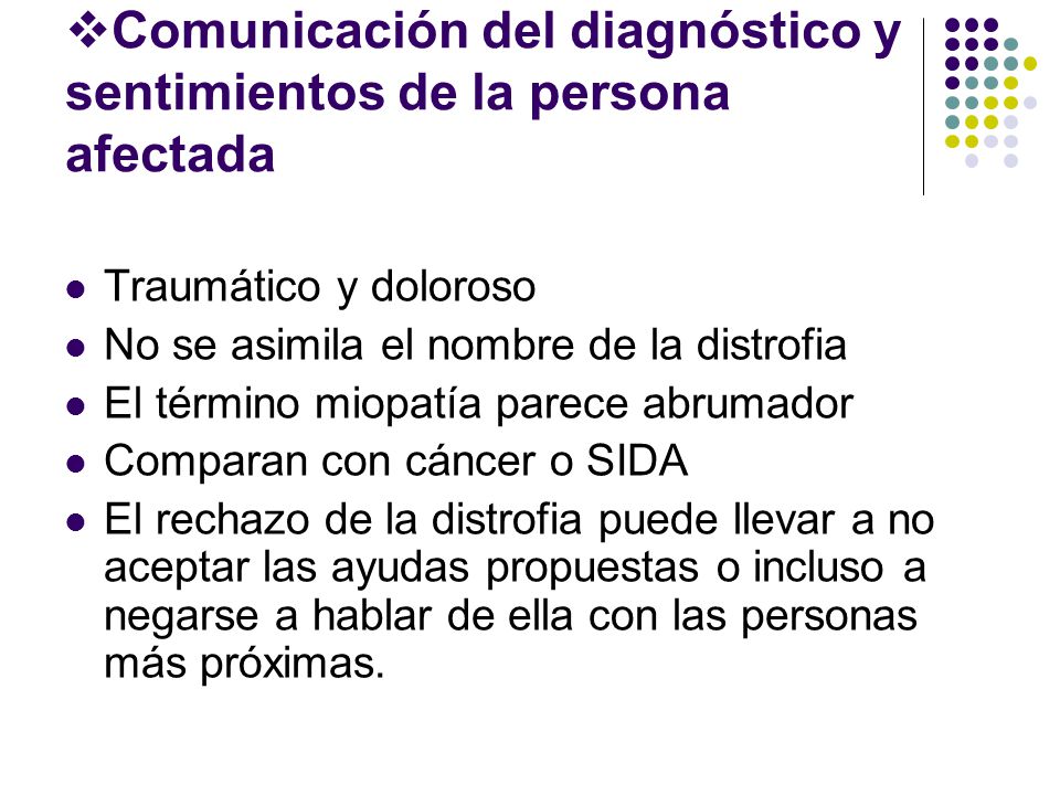 Comunicación del diagnóstico y sentimientos de la persona afectada
