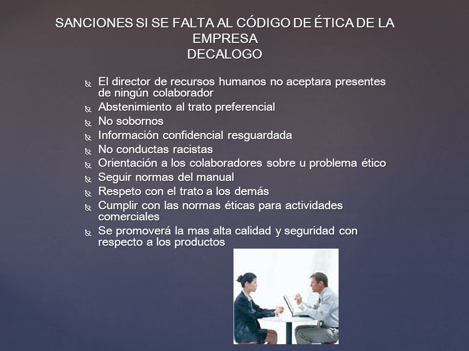 SANCIONES SI SE FALTA AL CÓDIGO DE ÉTICA DE LA EMPRESA DECALOGO