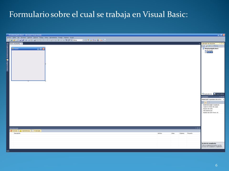 Formulario sobre el cual se trabaja en Visual Basic: