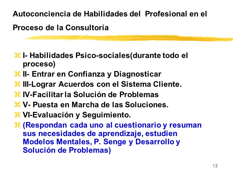 Autoconciencia de Habilidades del Profesional en el Proceso de la Consultoría