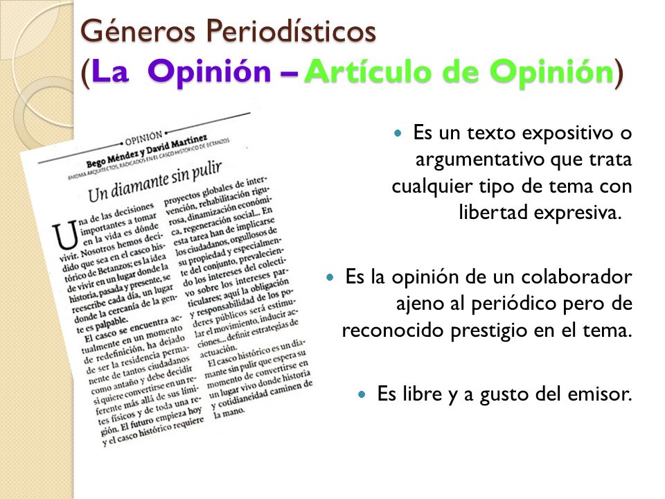 Géneros Periodísticos (La Opinión – Artículo de Opinión)