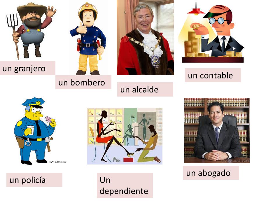 un granjero un contable un bombero un alcalde un abogado un policía Un dependiente