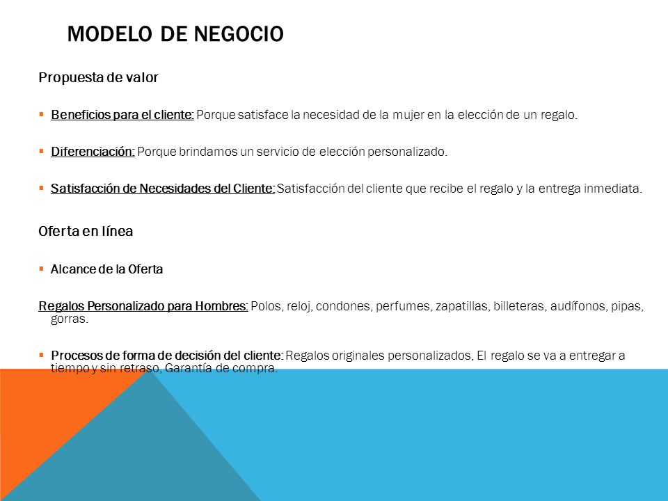 Modelo de Negocio Propuesta de valor Oferta en línea