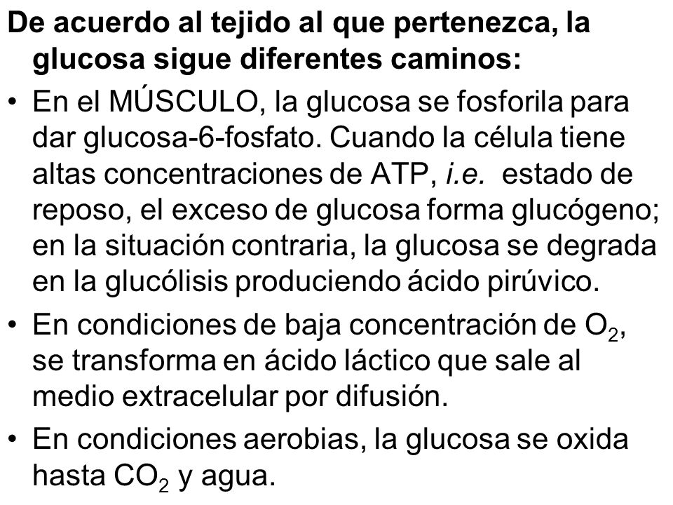 De acuerdo al tejido al que pertenezca, la glucosa sigue diferentes caminos: