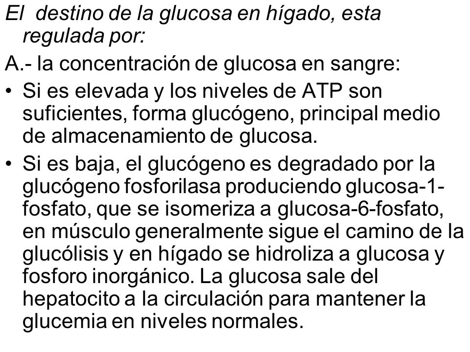 El destino de la glucosa en hígado, esta regulada por: