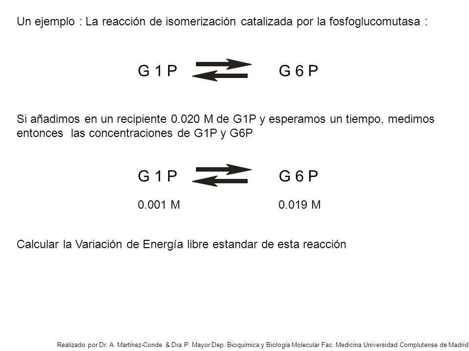 Un ejemplo : La reacción de isomerización catalizada por la fosfoglucomutasa :