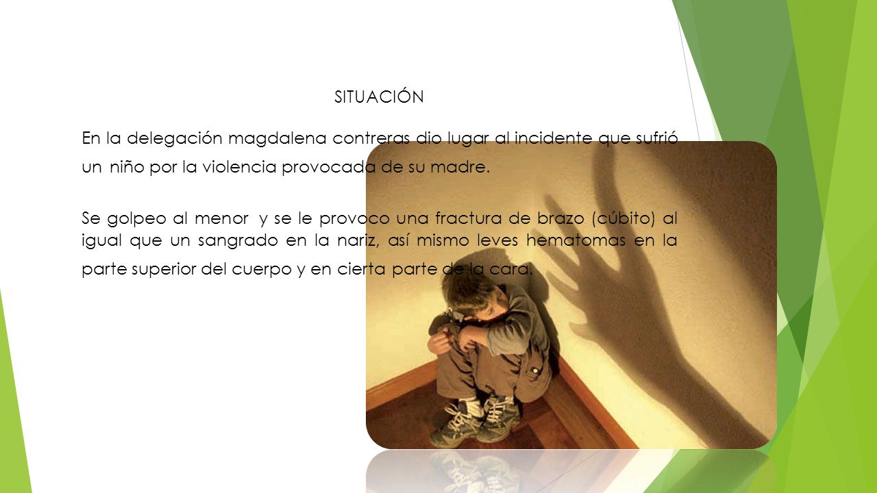 SITUACIÓN En la delegación magdalena contreras dio lugar al incidente que sufrió un niño por la violencia provocada de su madre.
