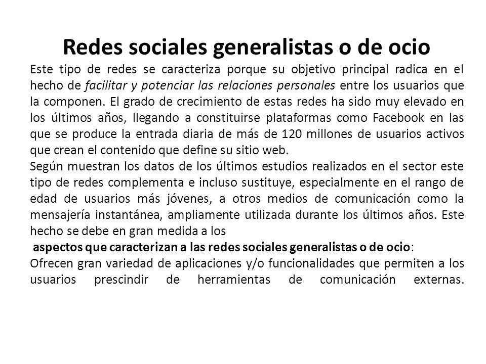Redes sociales generalistas o de ocio